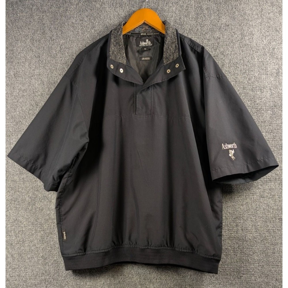 Ashworth Weather Systems Men's XL Black Short Sleeve Wind Pullover Golf Jacket